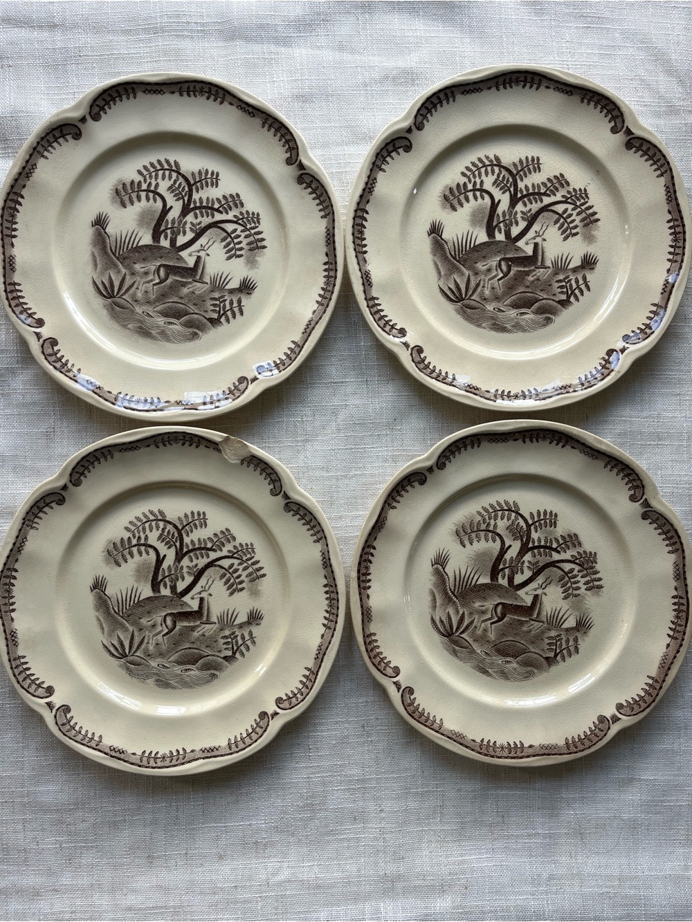 1930s Gefle Tibet Set of 4 Dessert / Salad Plates 8"